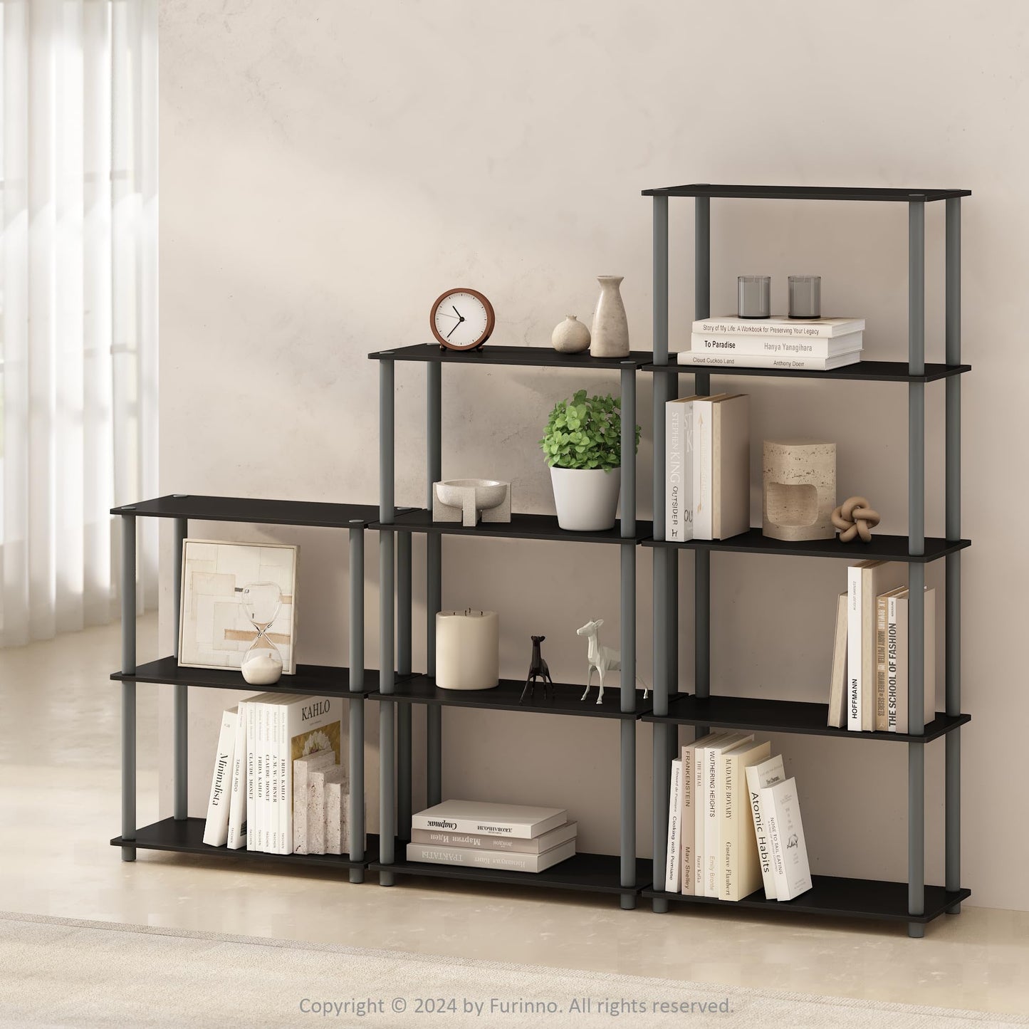 Furinno TURN-N-TUBE Book Shelf, 3-Tier Bookshelf, Bookcase with Multipurpose Compact Display Rack, 29.46 x 59.94 x 75.18 cm, for Living Room, Bedroom