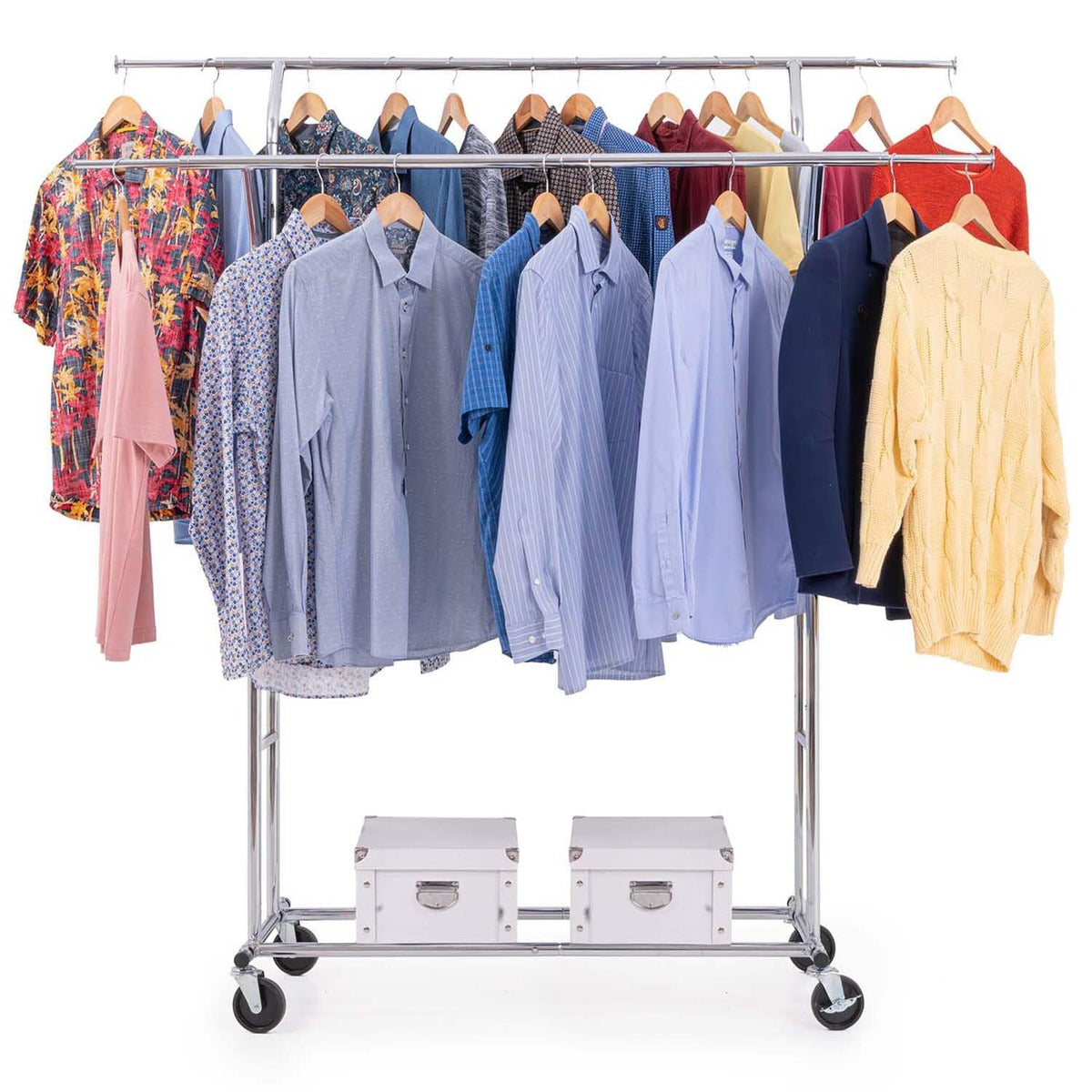 Tatkraft Denver - Heavy Duty Double Clothes Rail on Wheels, Holds Up to 242 Lbs 110 Kg, SET UP WITHIN 1 MINUTE, Chromed steel