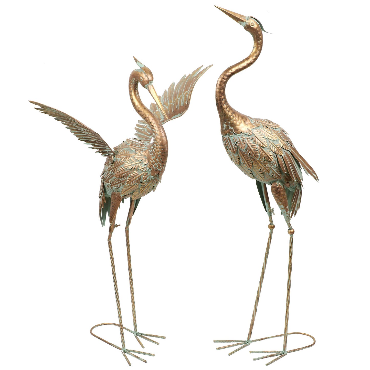 TERESA'S COLLECTIONS Large Garden Ornaments Outdoor, Gifts for Women, 2pcs Lifelike Metal Heron Garden Statues, Standing Heron Deterrant for Ponds,