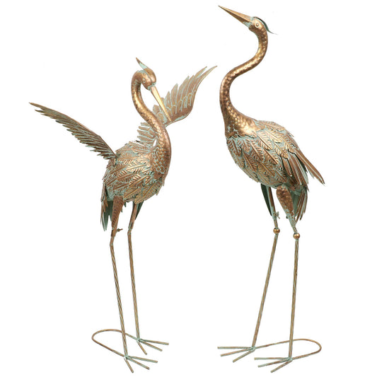 TERESA'S COLLECTIONS Large Garden Ornaments Outdoor, Gifts for Women, 2pcs Lifelike Metal Heron Garden Statues, Standing Heron Deterrant for Ponds,