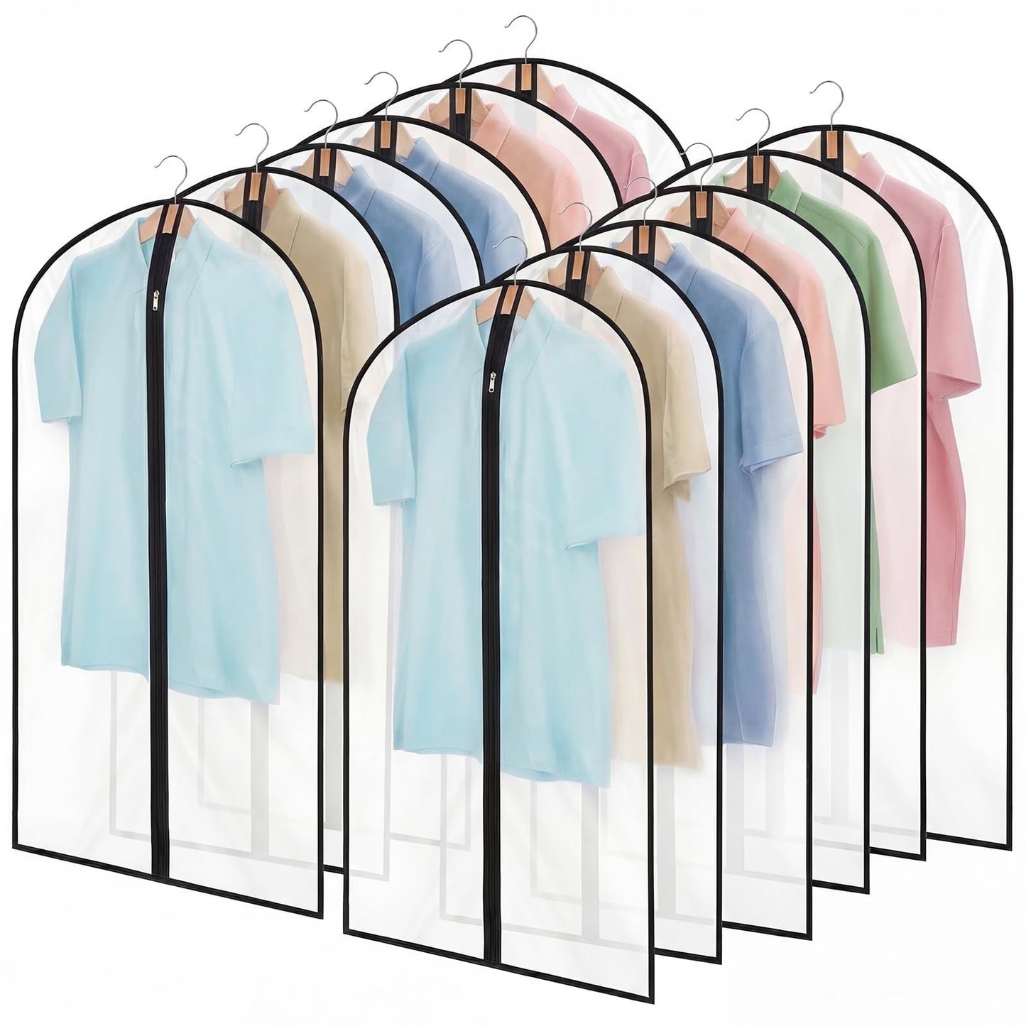 12 Pack Garment Bags, 40in PEVA Suit Bags Clothes Covers, Black Edge
