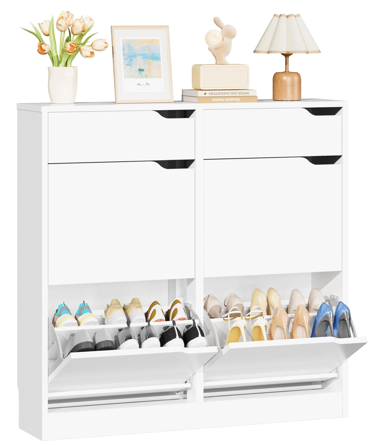 IRONCK Shoe Cabinet with 4 Flip Drawers & 2 Drawers, Freestanding Shoe Rack Cabinet, Shoes Storage Cabinet with Adjustable Shelves