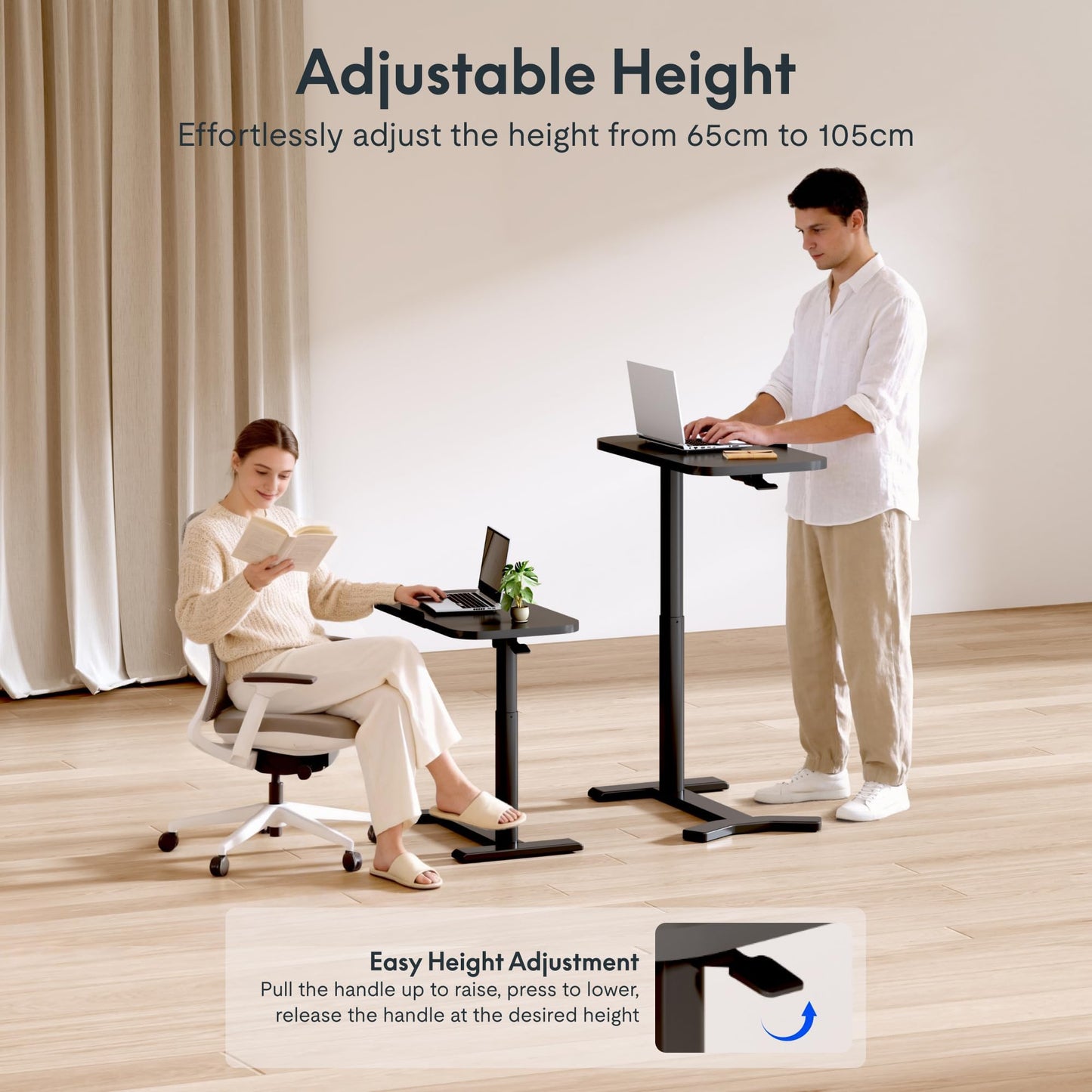 FLEXISPOT Overbed Table with Wheels, Adjustable Height Bedside Table, Rolling Laptop Desk for Bed Sofa, Small Standing Desk 60 x 40 cm