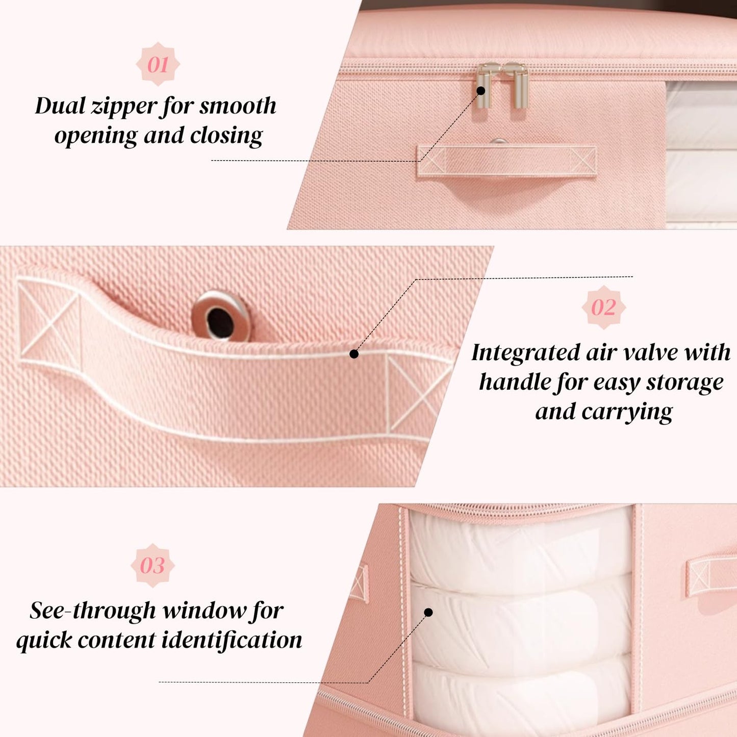 Uwenkjie Large Vacuum Storage Bags 2 Pack, Pink Compression Organizer with Air Valve, 54x42x60cm Compressible to 30cm