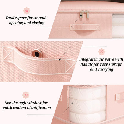 Uwenkjie Large Vacuum Storage Bags 2 Pack, Pink Compression Organizer with Air Valve, 54x42x60cm Compressible to 30cm