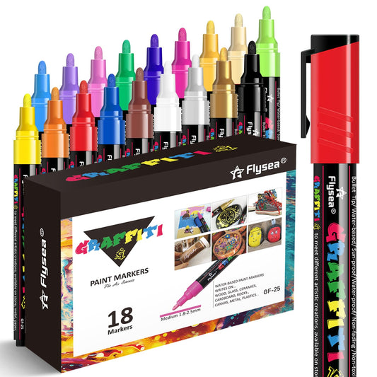 Alitastro 18 Acrylic Paint Pens Marker Pens - Waterproof Fabric Paint Markers Acrylic Markers for Rock Painting, Glass, Wood, Stone, Canvas, Metal,