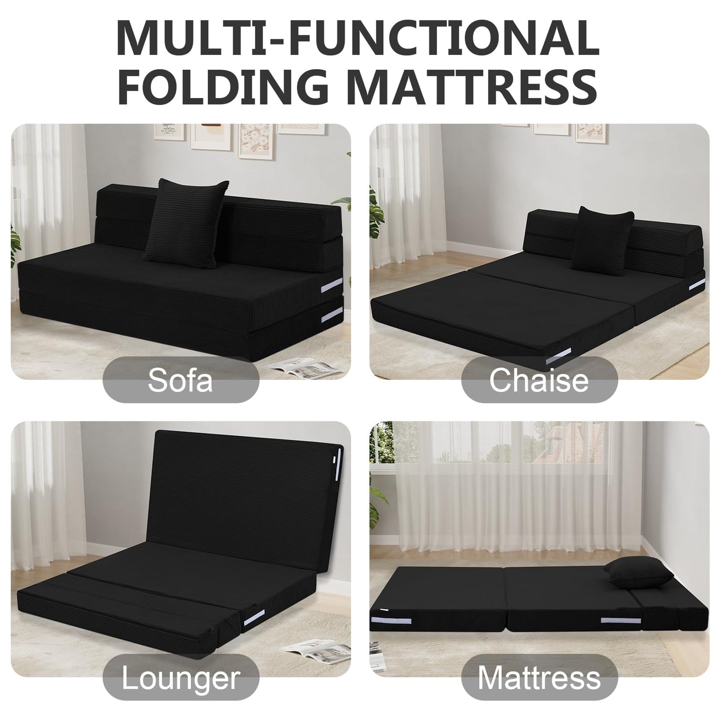 MeMoreCool Folding Mattress Double, Corduroy Fold Out Sofa Bed, Grey