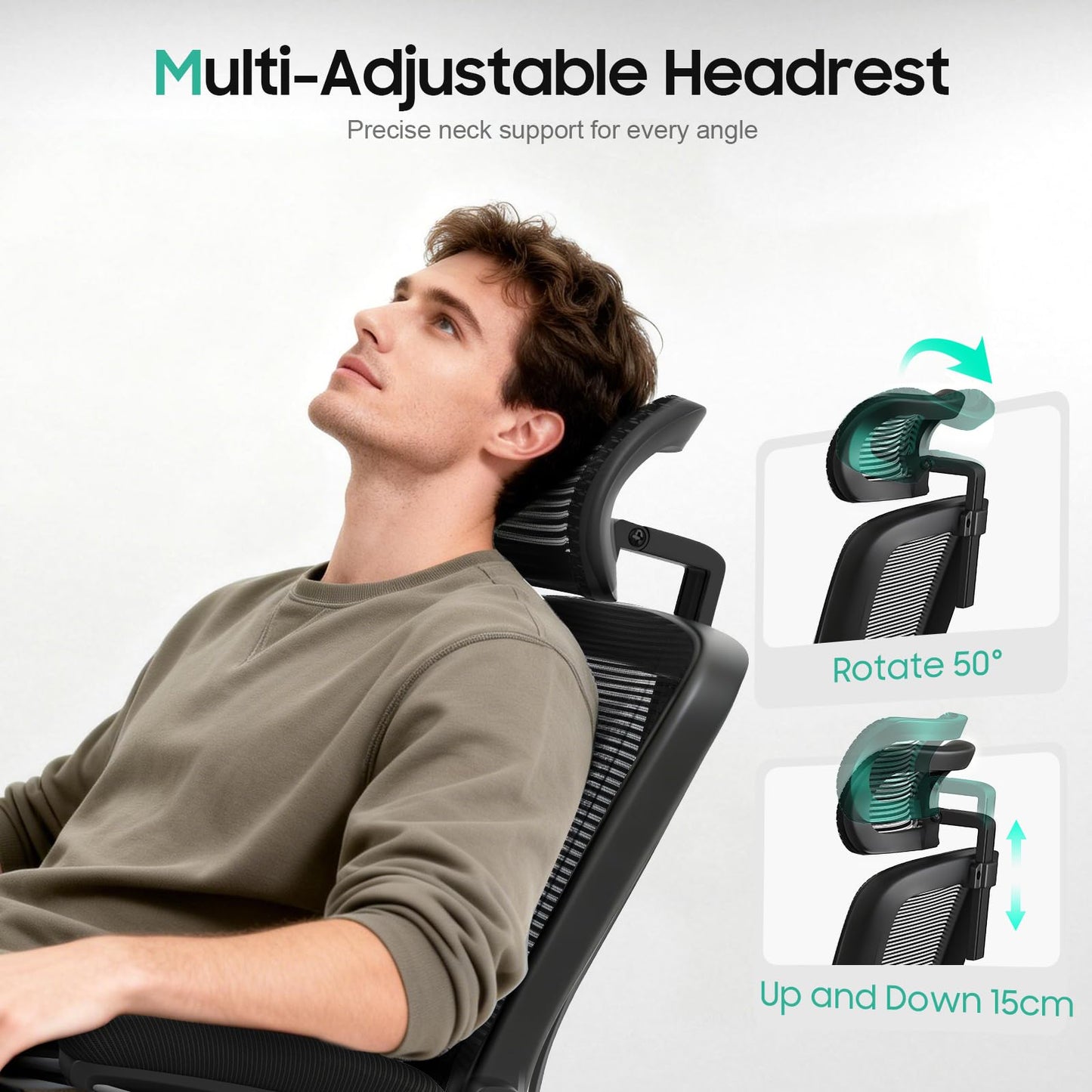 YONISEE Office Chair, Ergonomic Desk Chair -Dual Backrest Design with 2D Lumbar Support & Adjustable Headrest. Swivel Computer Chair with Flip-up