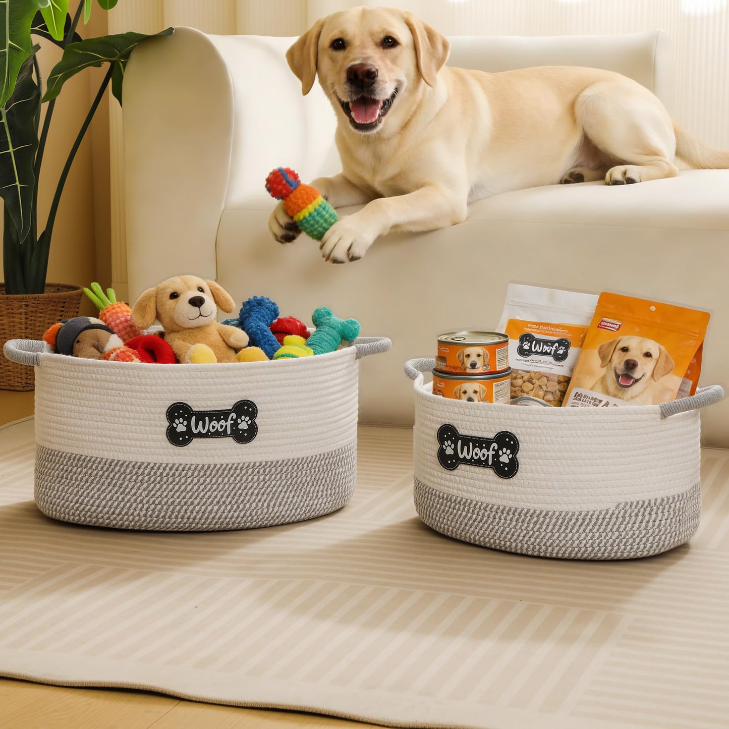 Tidelit Dog Toy Basket, Dog Toy Box Organizer Baskets, Woven Cotton Rope Pet Puppy Dogs Toy Bin With Handle