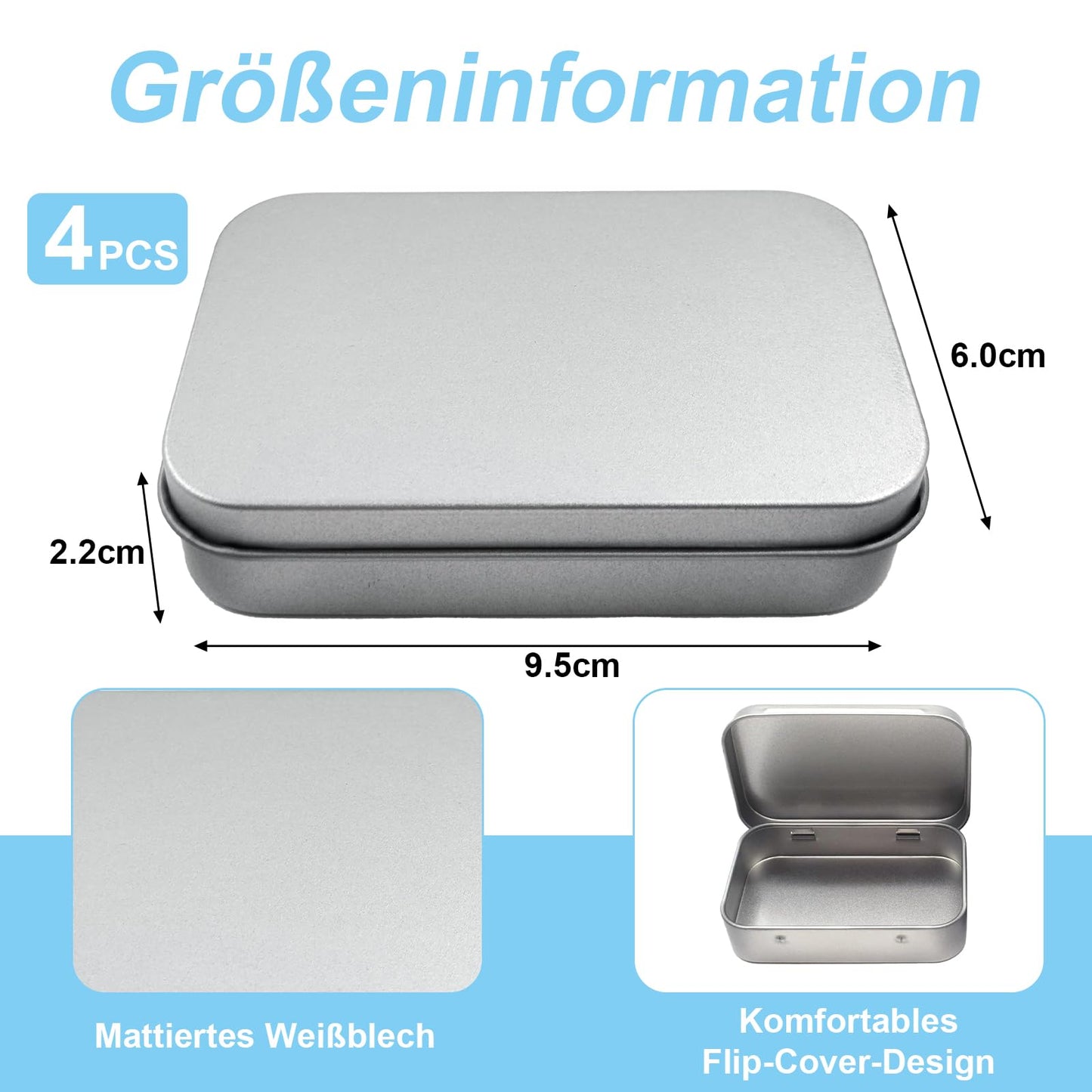 4 PCS Metal Storage Boxes with Lid, Silver Small Rectangular Storage Container Boxes, Tins Mini Portable Boxes Storage Kit for DIY