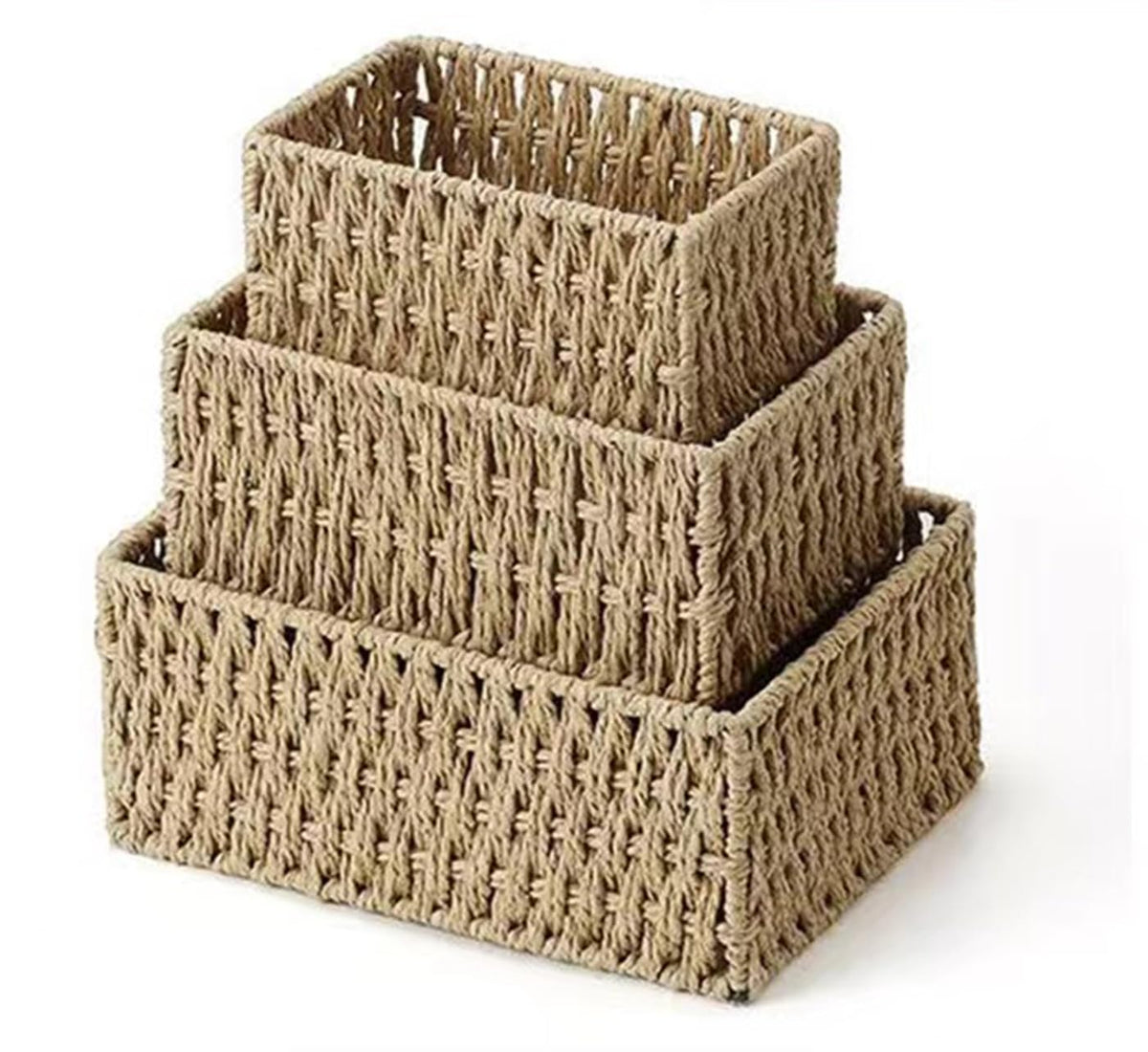 Pykrudo 3 Pack Seagrass Storage Baskets, Hand-Woven Baskets for Shelves and Bedroom and Home Office