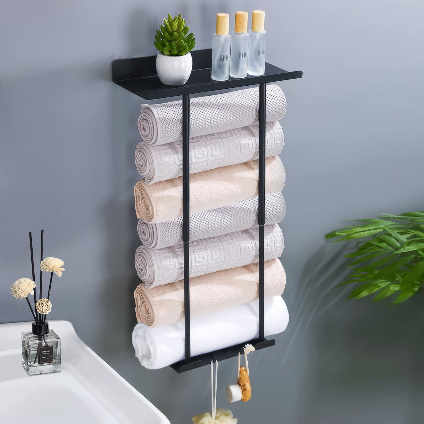 Telescopic Towel Storage Rack Wall Mounted,Carbon Steel Rustproof Stand, Holder and Retractable Towel Drying Rack Free Standing Towel Rail,for