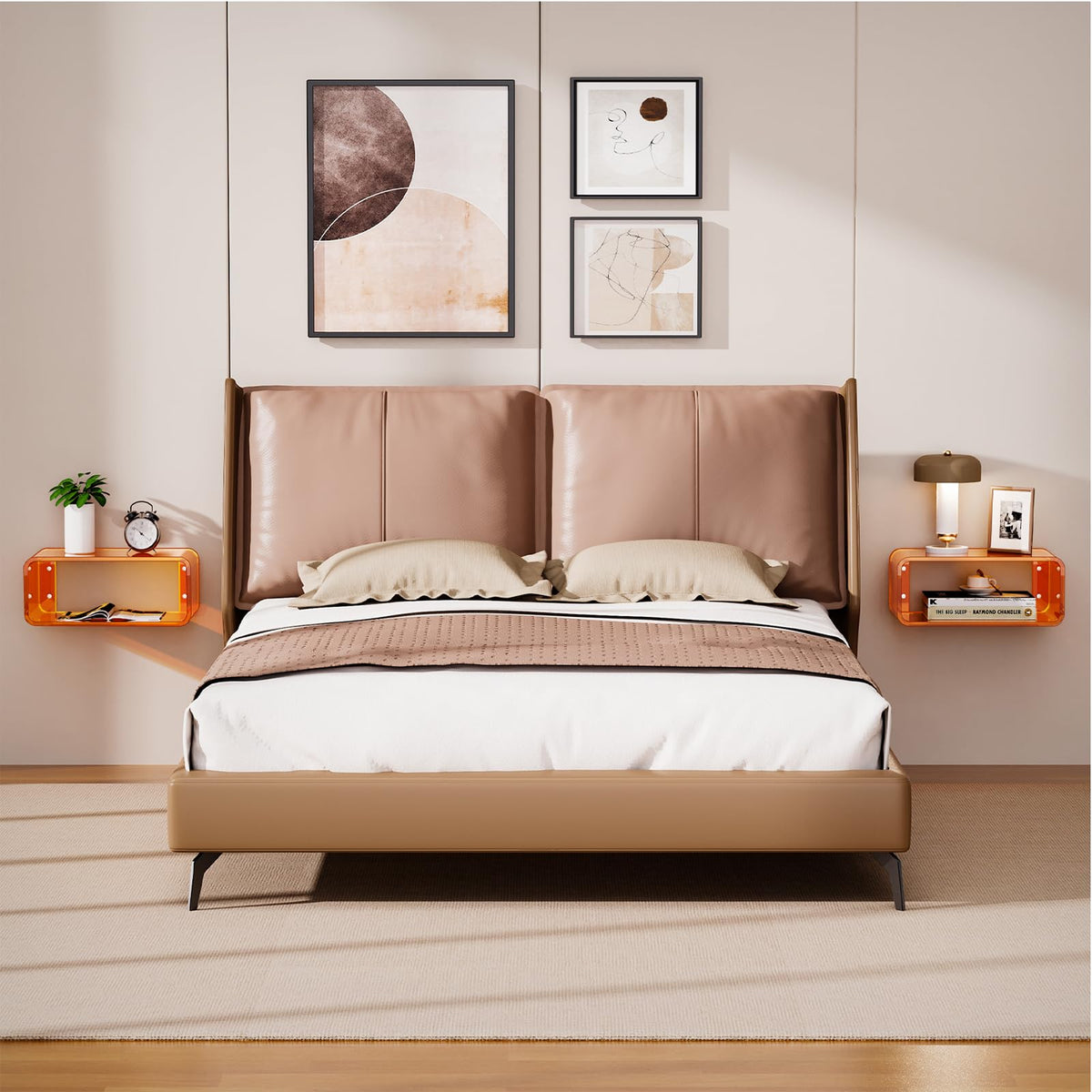 Dewrhiixe Acrylic Floating Bedside Table, Wall Mounted Nightstand Bedside Shelf Orange, 41×24×17 cm