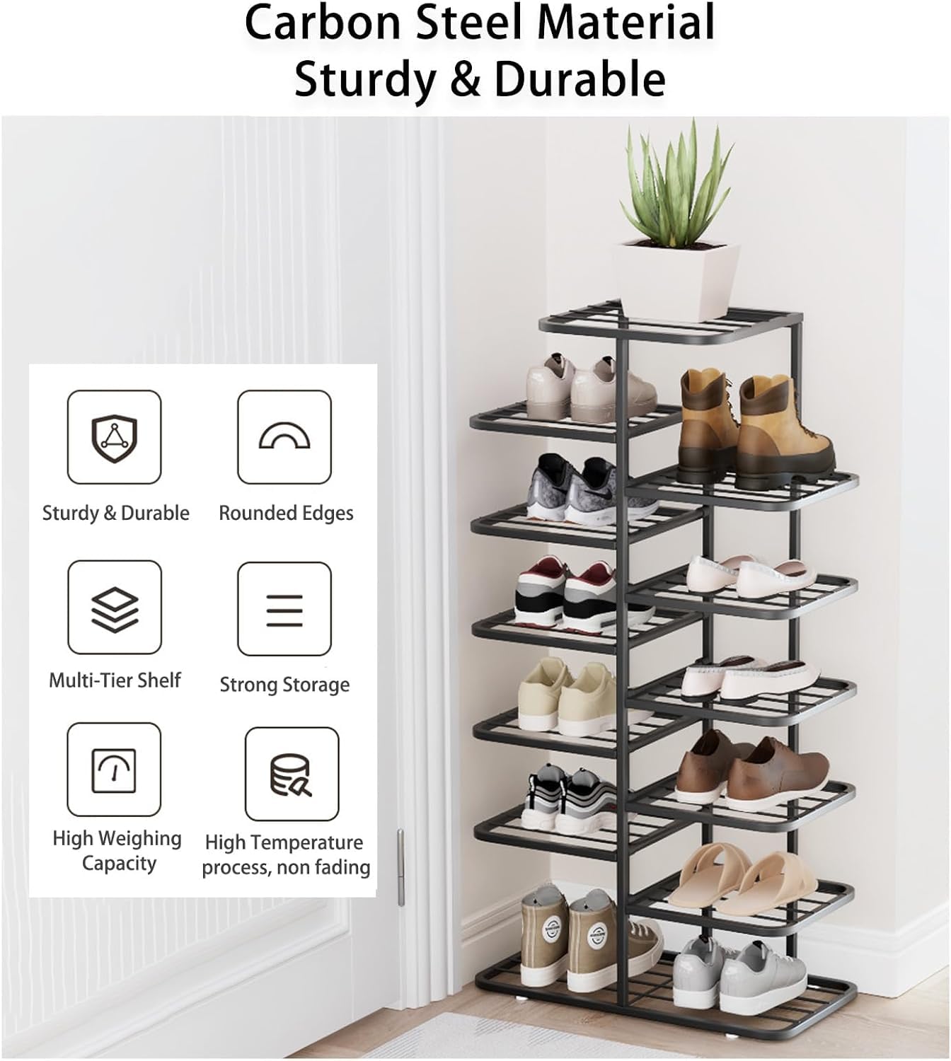 YOUSIS Multi Tier Shoe Rack,Shoe Racks Storage,Narrow Shoe Rack,Simple Installation Vertical Shape Shoe Racks,2 Rows Multi layer Show Rack for