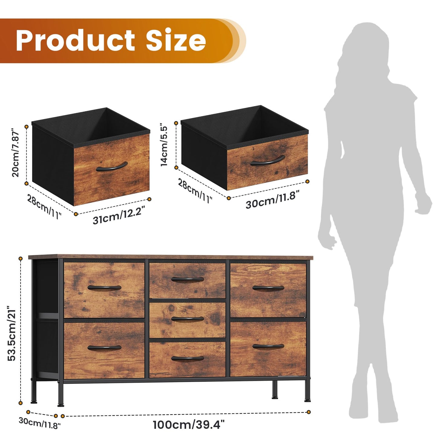 Feonase Chest of Drawers,Bedroom Dresser with 7 Fabric Drawers, Metal Frame & MDF Wood Top, Adjustable Feet, Storage Organizer Unit for Bedroom