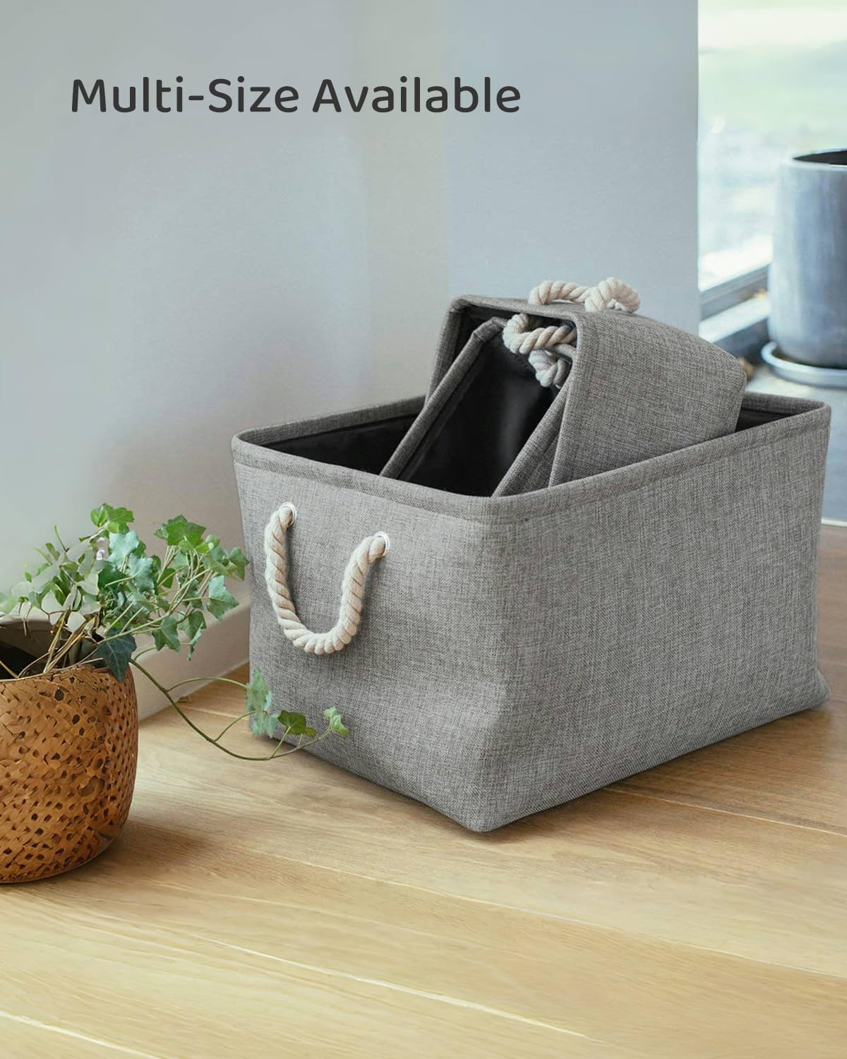 Mangata Large Storage Boxes, Fabric Basket Set of 3 for Shelves, 16.1 x 12.2 x 7.9 Inches (Grey, Large)