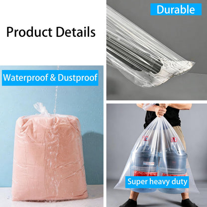 QQdou Extra Large Clear Plastic Storage Bags, 6Pcs 100×150cm Heavy Duty BagLay-flat style, for Furniture Clothes Luggage Suitcase Quilts Chair Bike
