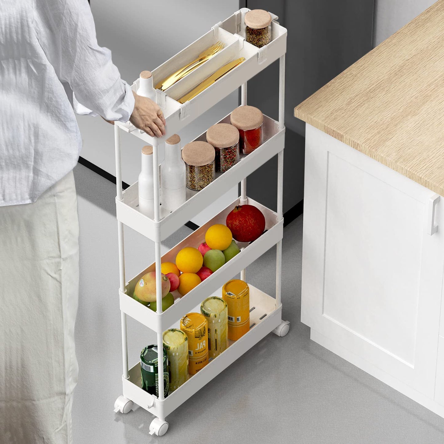 SAKA Slim Storage Cart,4 Tier Bathroom Rolling Utility Cart Storage Organizer Slide Out Cart