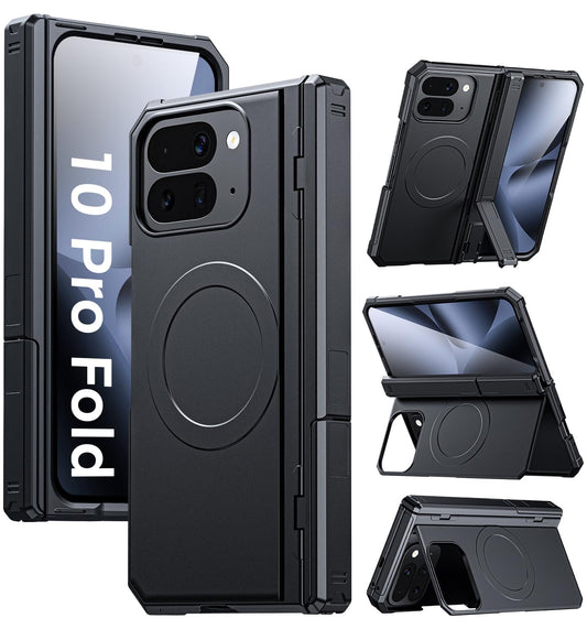 for Google Pixel-10-Pro Fold Magnetic Case: Dual Kickstand, Fit for Pixelsnap/MagSafe, Military-Grade Shockproof Protection, Hinge Protection, Screen
