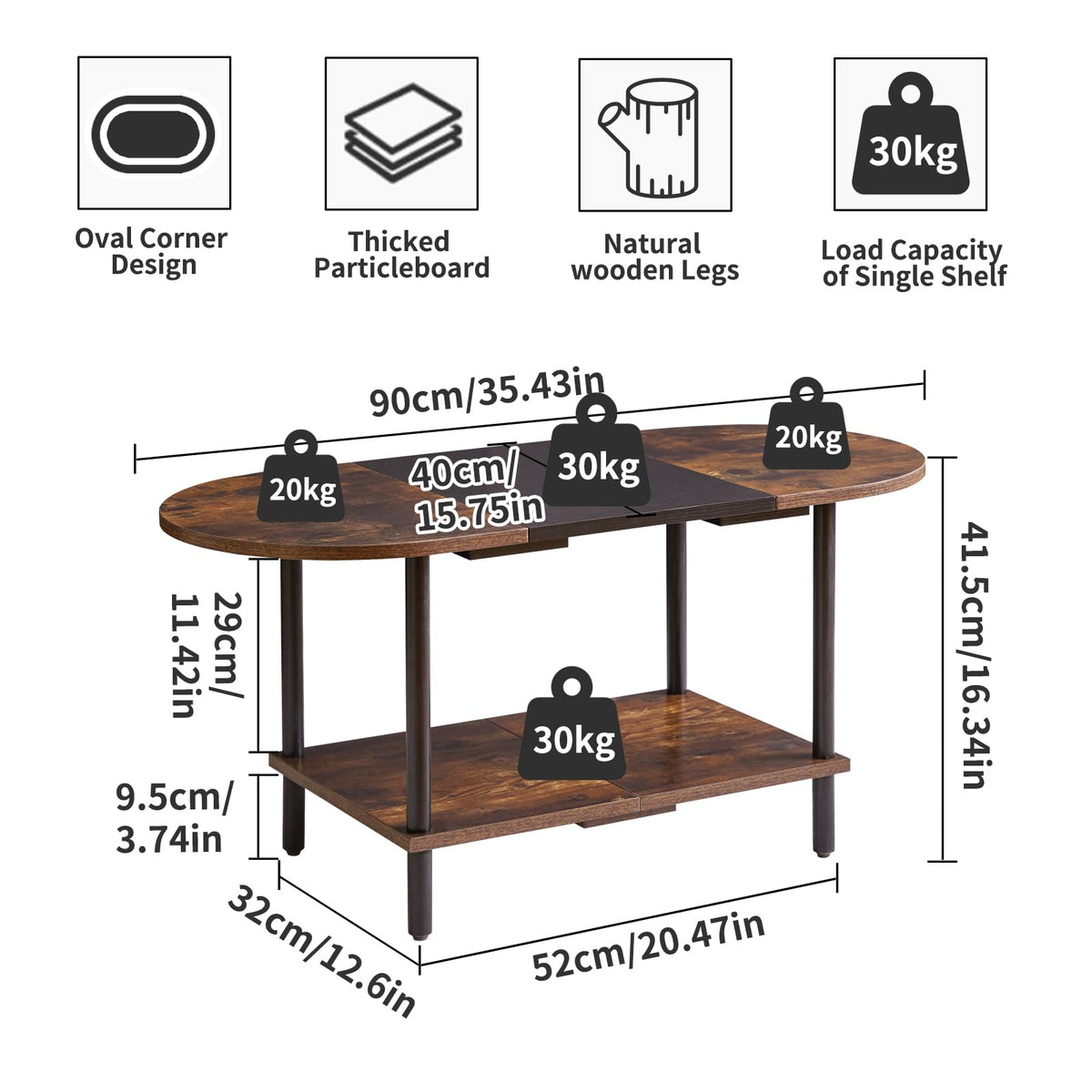 Aibiju Coffee Table, Oval Center Table, Industrial Side Tea Table for Living Room Home Furniture, 35x16x17inch Modern Style