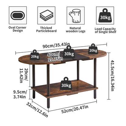 Aibiju Coffee Table, Oval Center Table, Industrial Side Tea Table for Living Room Home Furniture, 35x16x17inch Modern Style