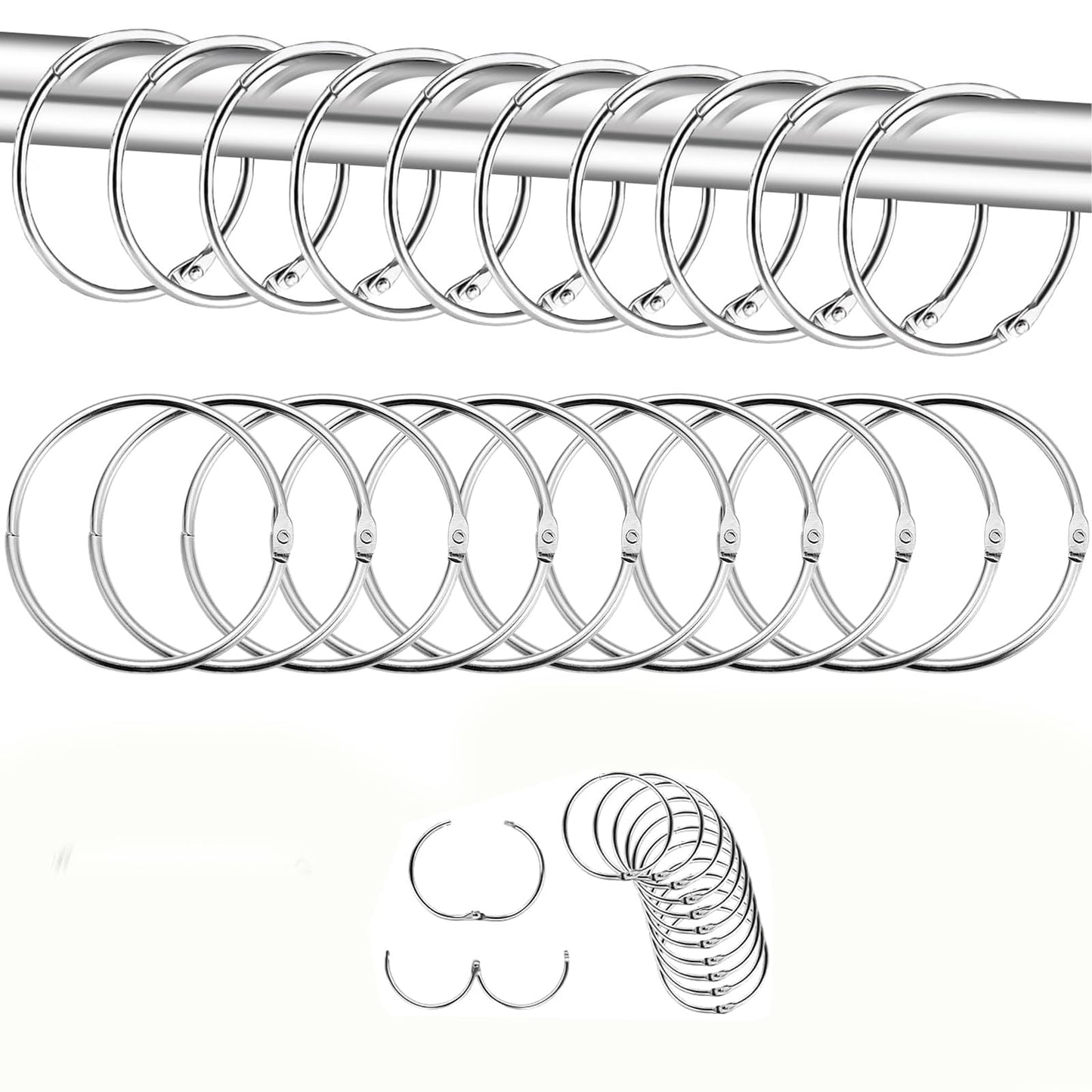 Curtain Rings,20 Pieces Black Shower Curtain Rings Rustproof Metal Shower Curtain Hooks Smoothly Round Shower Rings Curtain Rings Metal for