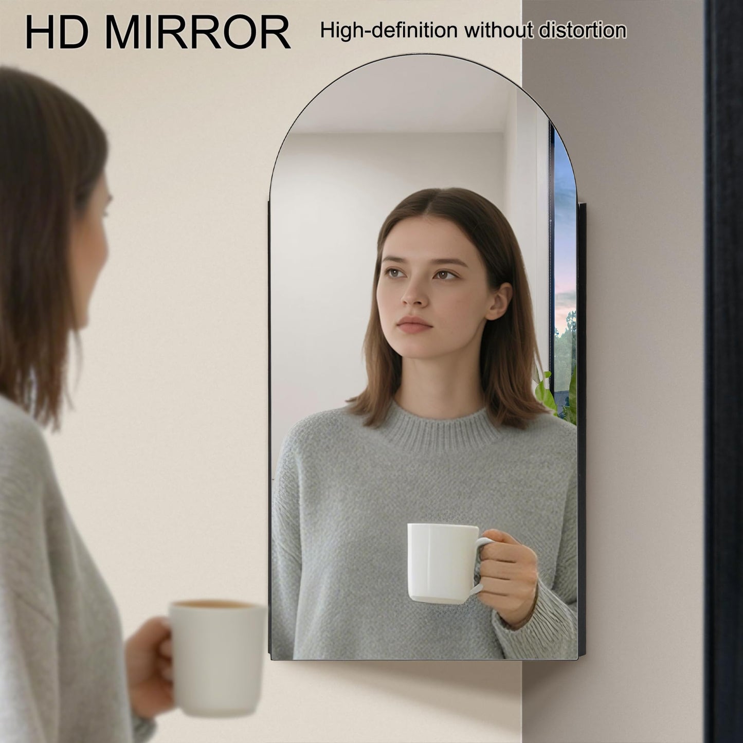 Ymahizax Corner Bathroom Cabinets with Mirror, Black Arched Bathroom Mirror Cabinet, 80x40CM Mirrored Cabinet for Bathroom