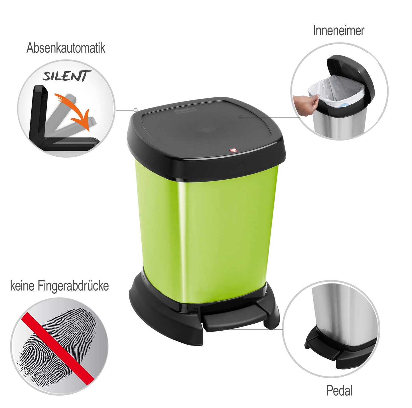 Rotho, Paso, Waste bin 6l for the bathroom with pedal and lid, Plastic (PP) BPA-free, green/metallic, 6l (23,4 x 21,9 x 29,2 cm)