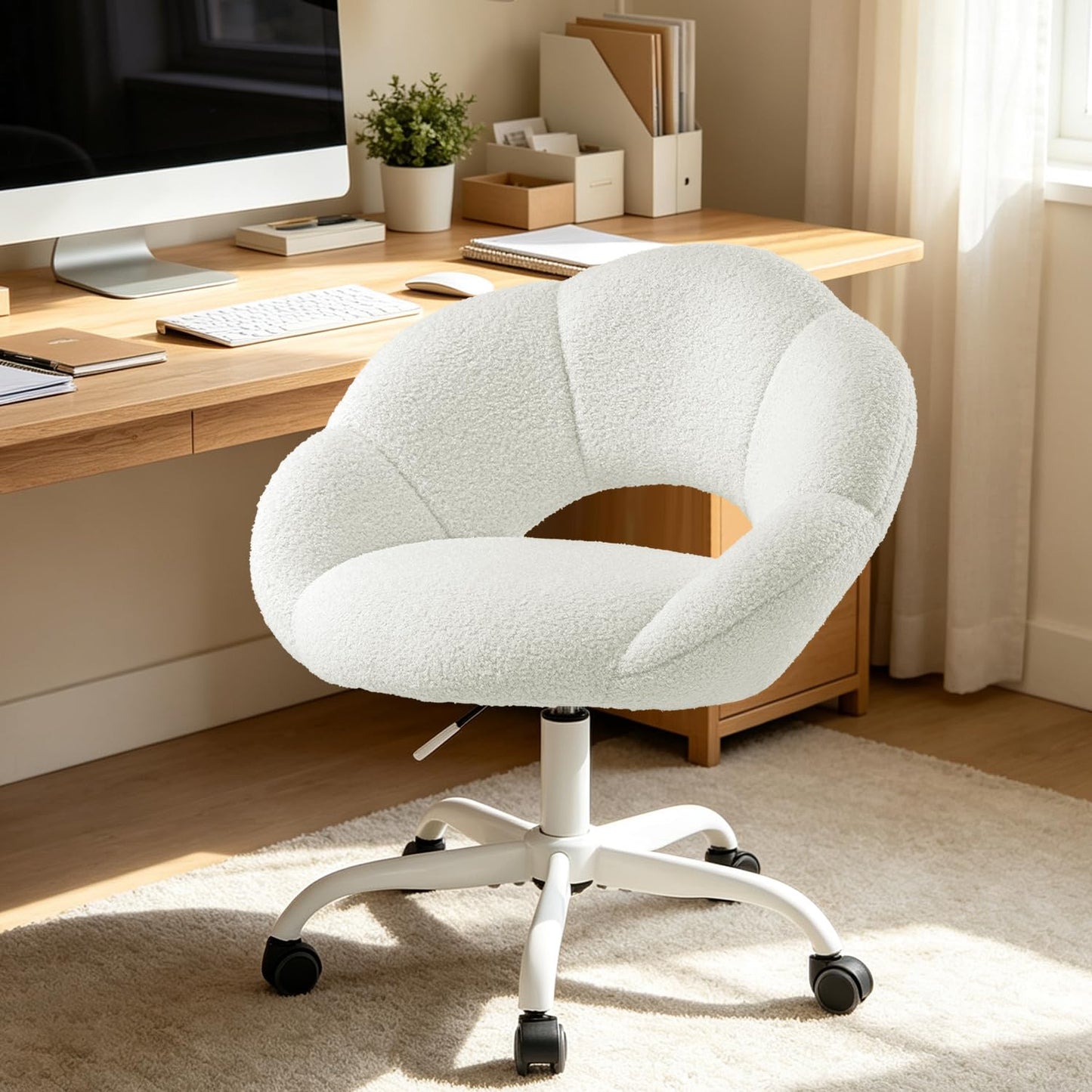 SUPPNEED Desk Chair, Home Office Chair, Swivel Chair, Office Chair, Height Adjustable, Dressing Table Chair in Flower Shape, Teddy Desk Chair