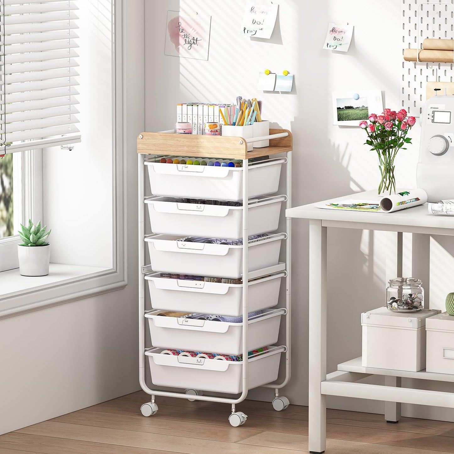SYKIARIOL 6-Drawer Storage Cart, White