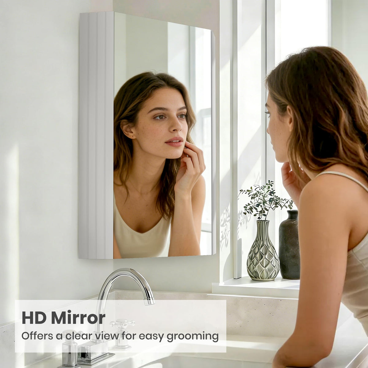 Pamapic Corner Bathroom Mirror Cabinet, Bathroom Cabinet with HD Mirror, Wall Mounted Storage Cupboard with Adjustable Shelves