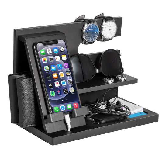 Christmas Birthday Gifts for Men Wood Phone Docking Station Bedside Table Organiser Gifts for Dad Mens Gifts for Husband Dad Gifts for Him Anniversary