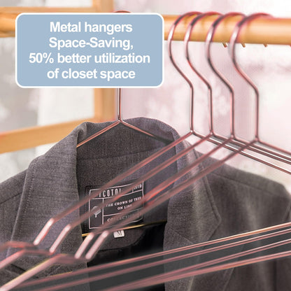 SPECILITE 42cm Rose Gold Metal Hangers Bulk 30 Pack with Notches for Standard Size Coats, Shirts, Suits, Pants, Heavy Duty,Space Saving
