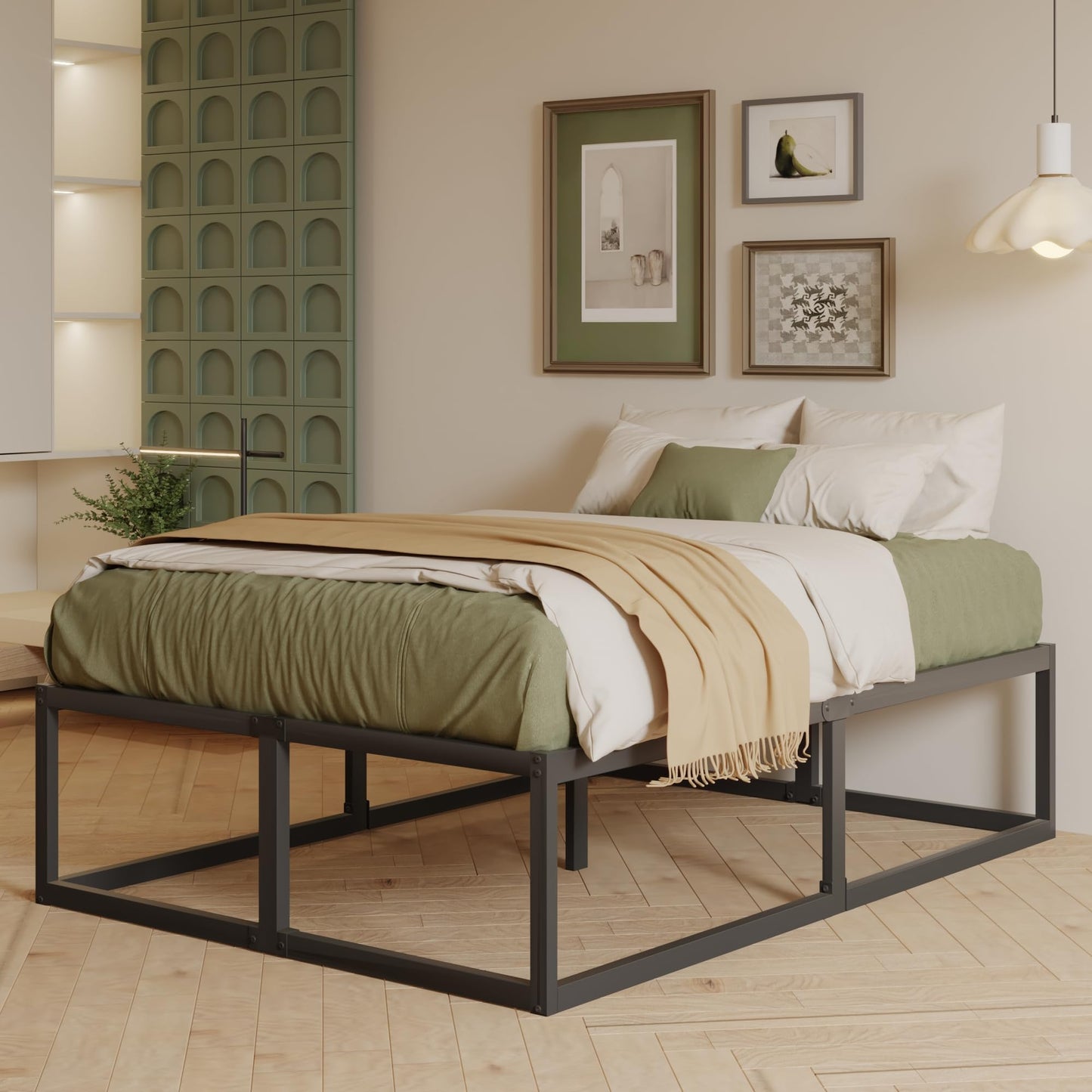 EMODA 46 cm High Metal Bed Frame 160x190 cm, Black