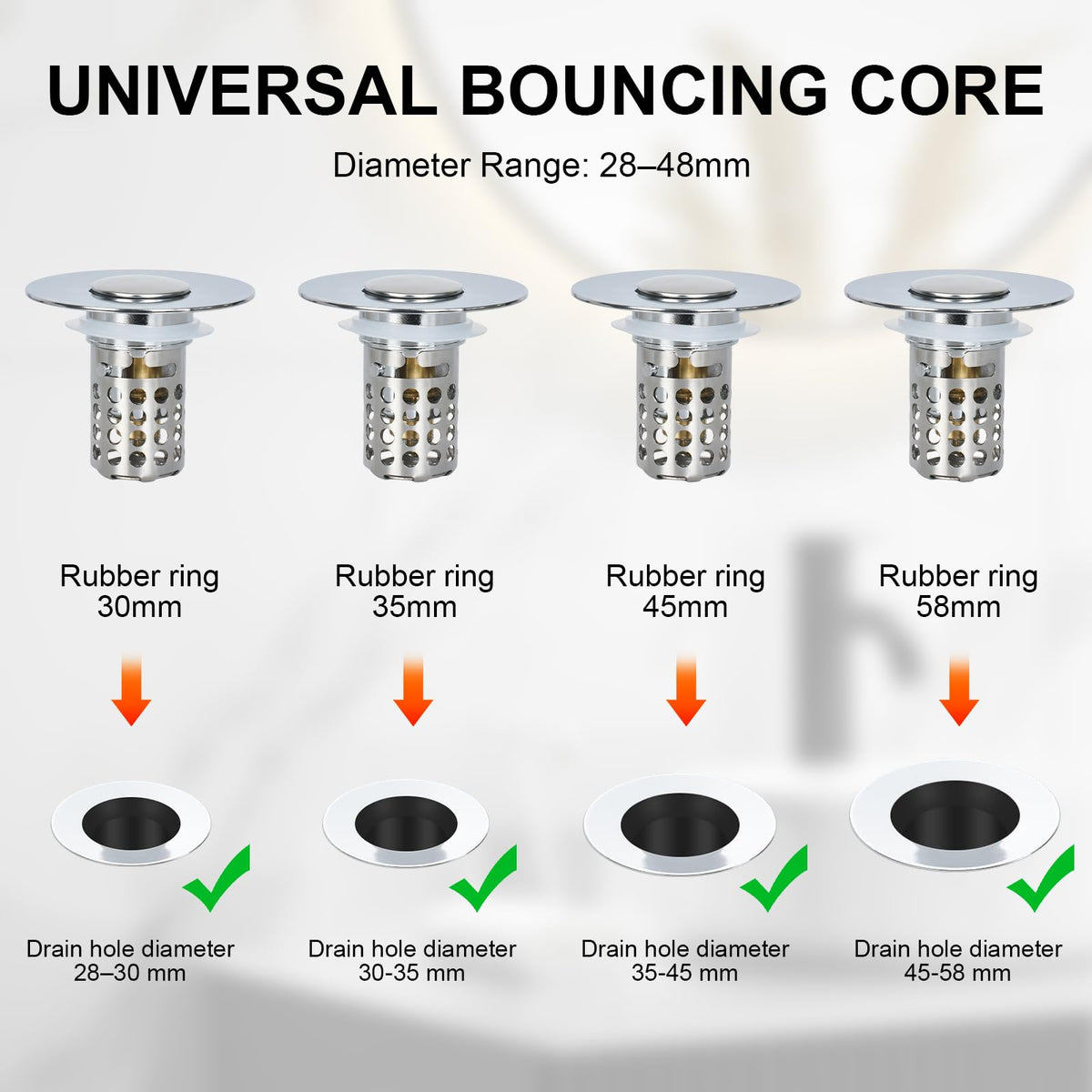 1Pcs Stainless Steel Kitchen Sink Strainer Plug Shower Drain Hair Catcher,Universal Pop Up Stopper with RemovableStainless Steel Filter Basket Hair