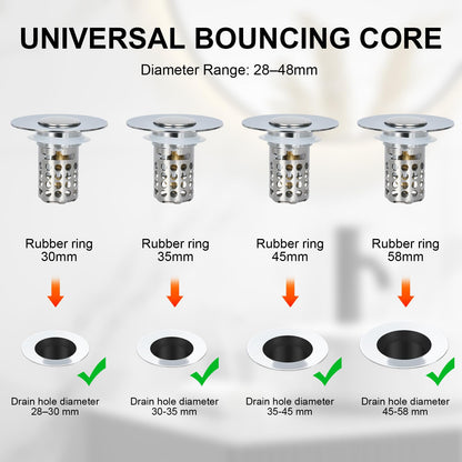 1Pcs Stainless Steel Kitchen Sink Strainer Plug Shower Drain Hair Catcher,Universal Pop Up Stopper with RemovableStainless Steel Filter Basket Hair