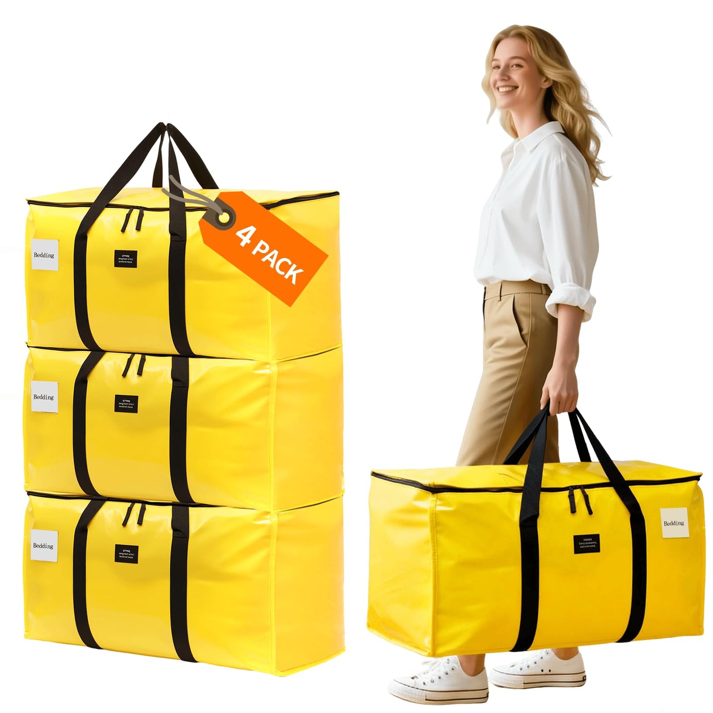 JIAWEN 4 Pack Moving Bags and Storage Bags - 95L Heavy Duty Moving Boxes