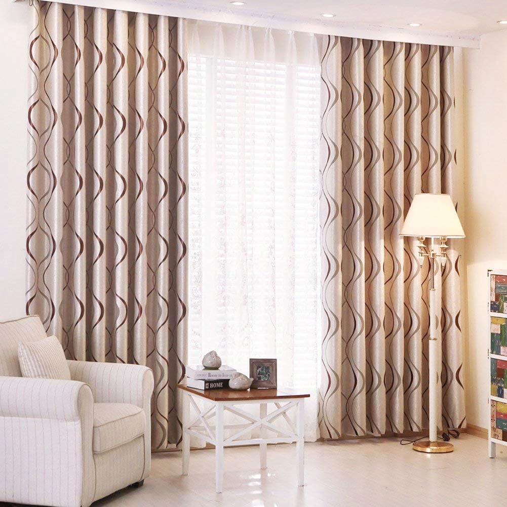 2 Panels Set Modern Striped Curtains for Living Room (Coffee, 2 x 66x72 Inch)