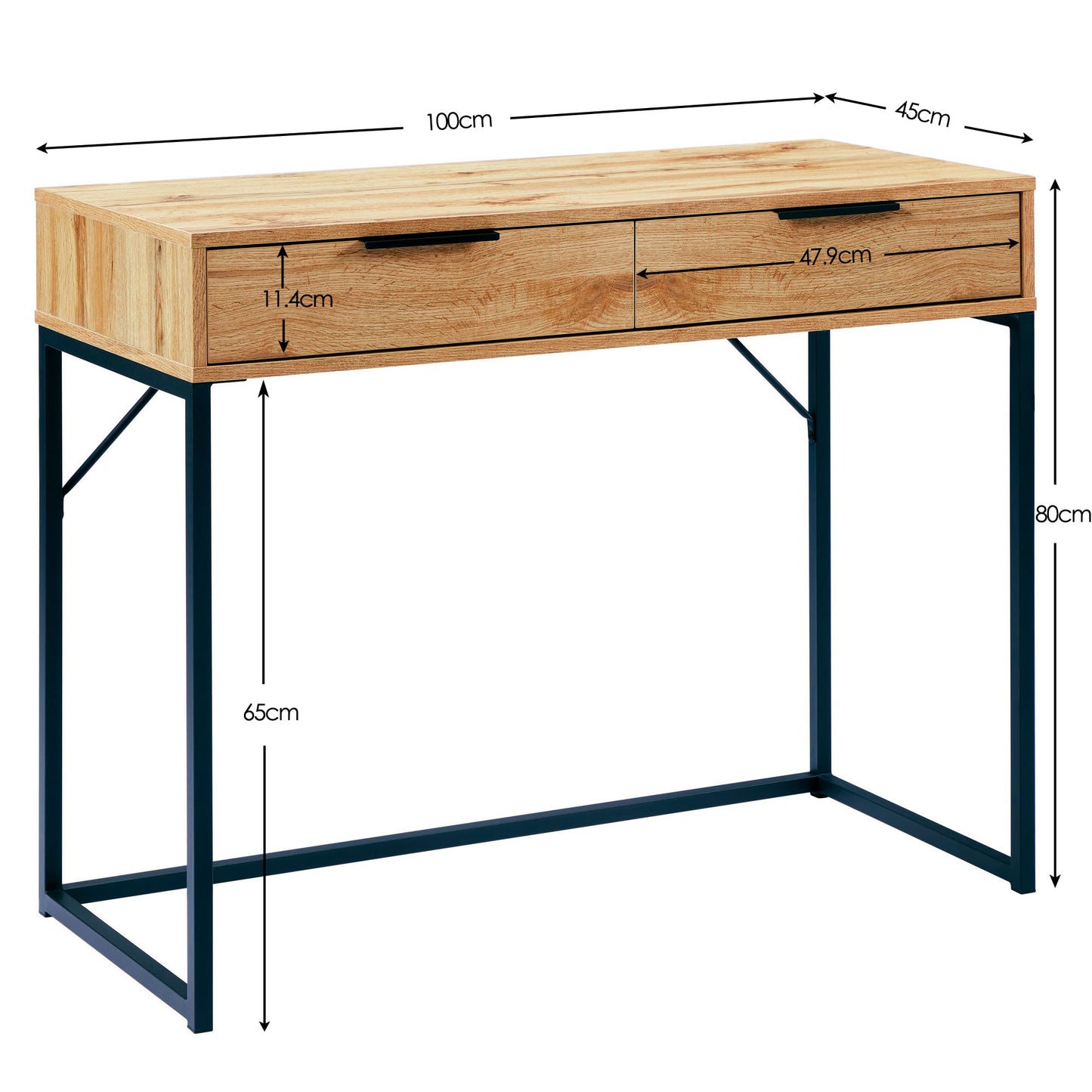 Julian Bowen Bali Dressing Table, 2 Drawer, Light Oak Effect - H80 x W100cm