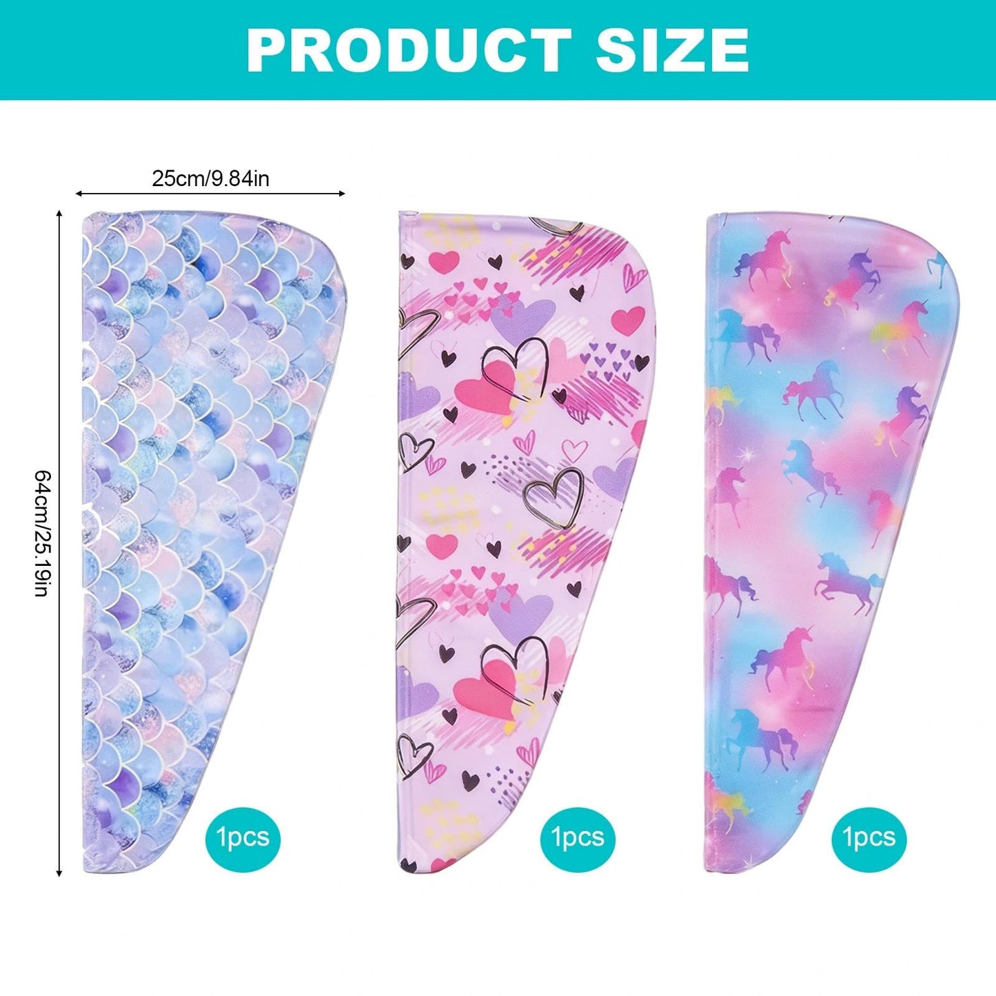 YIFKJYLF 3 Pcs Microfibre Hair Towel Wrap - Quick Drying and Super Absorbent Hair Towel Turban with Button for Women