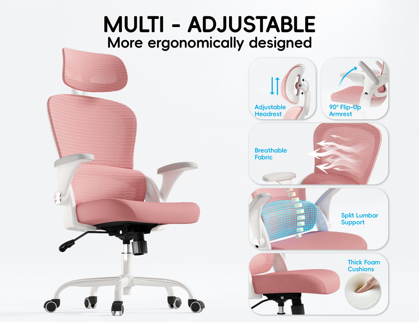 TRALT Office Chair - Ergonomic Office Chair with Back Support - Home Office Desk Chairs - 330lbs Wide Seat Big and Tall Office Chairs with Headrest
