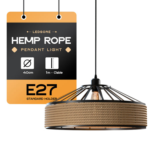 LEDSone Vintage Hemp Rope Pendant Light with Hemp Rope arounded Wire Cage Hanging Ceiling Pendant Decorative Light Fixture for Restaurant and Any