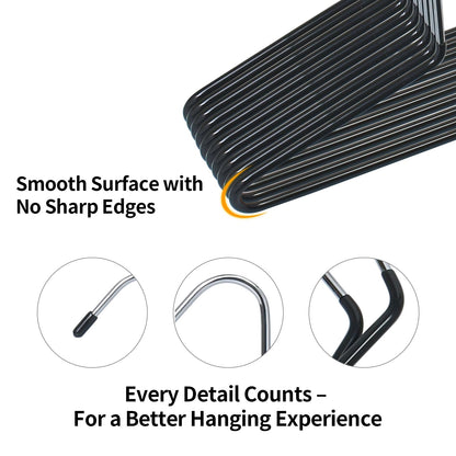 Hangerman 20 Pack Trouser Hangers - Open-Ended Metal Pants Hangers for Trousers, Jeans, Scarves, Towels, Space Saving Non-Slip Coating Design Black
