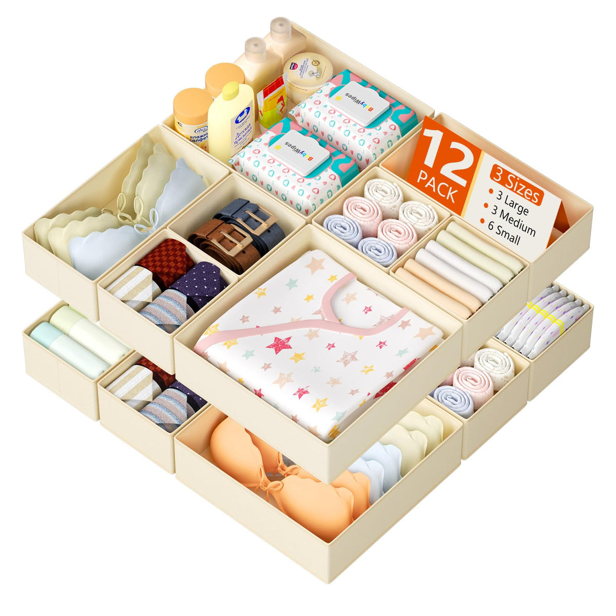 DIMJ Drawer Organisers Dividers for Clothes 12 Pack Baby Essentials Storage