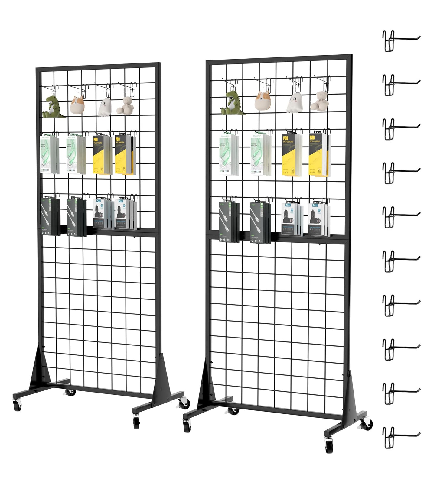 DEYEGELEA Gridwall Panel Display Stands, 2'x5.5' Ft, Heavy-Duty Floorstanding Retail Display Rack with Triangle-Base for Retail Art Fair Show