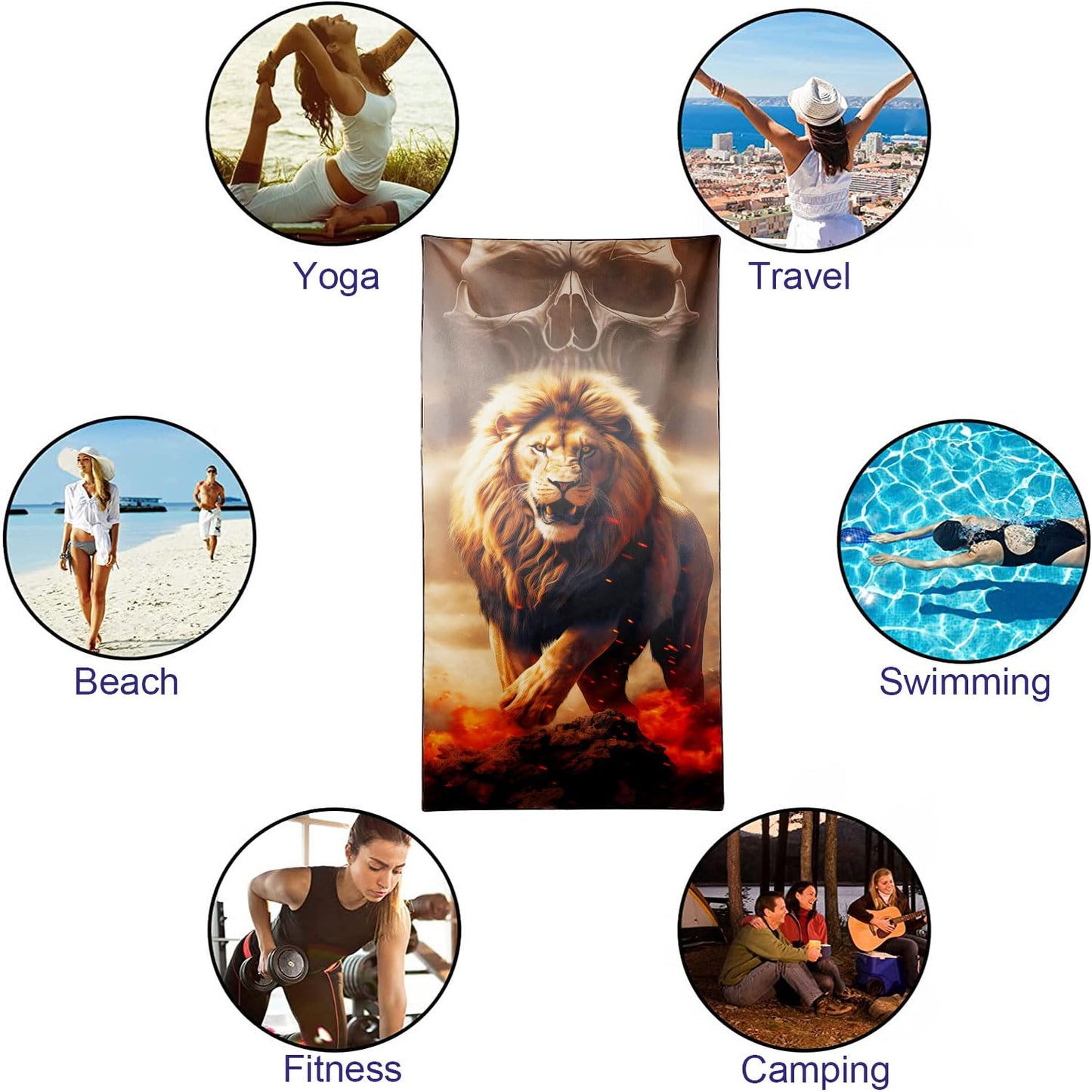 YISUMEI Lion Beach Towels for Adults Extra Large 180 x 90 cm, Microfibre Quick Dry Towel for Travel Swimming Camping Sports