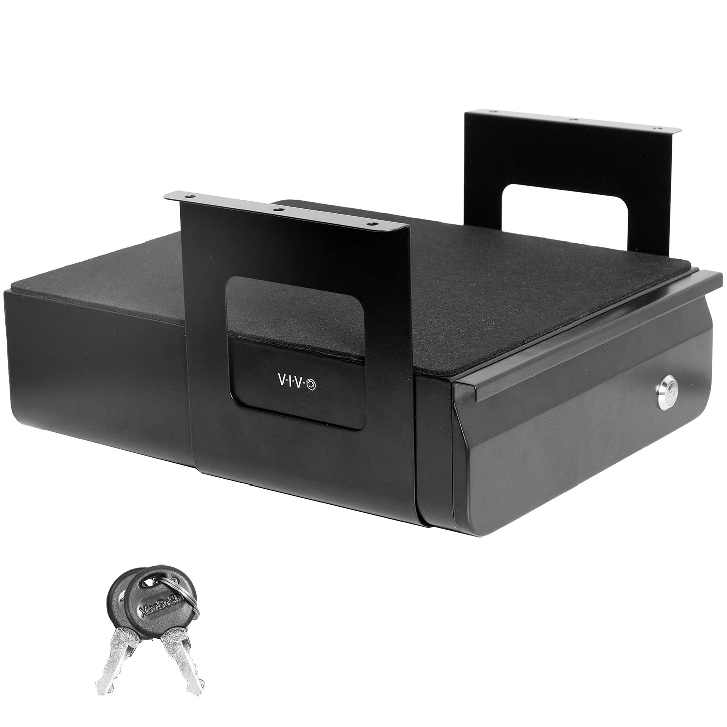 VIVO 33cm Secure Under Desk Mounted Pull-Out Drawer for Office Desk, Lockable Sliding Storage Organizer for Sit Stand Workstation, Black, DESK-AC03L-B