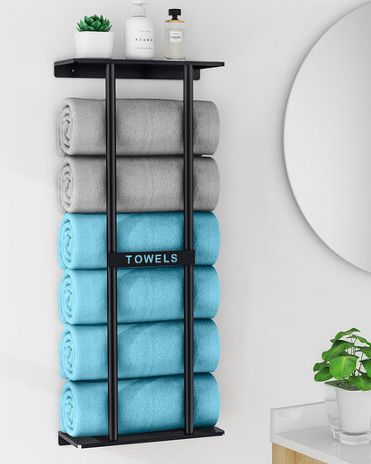 STWWO Towel Rack Wall Mounted Bath Towel Holder 76cm High, Black