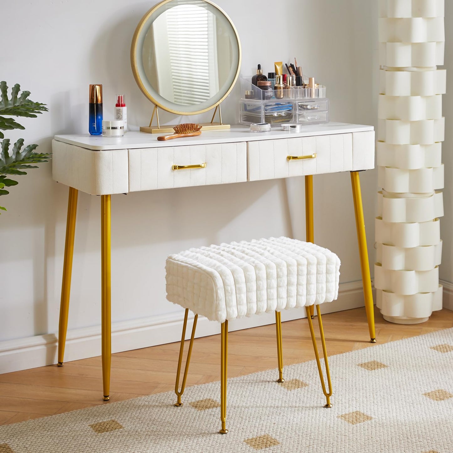 IBUYKE Makeup Vanity Chair, Rectangular Footrest Stool, White WBD003W