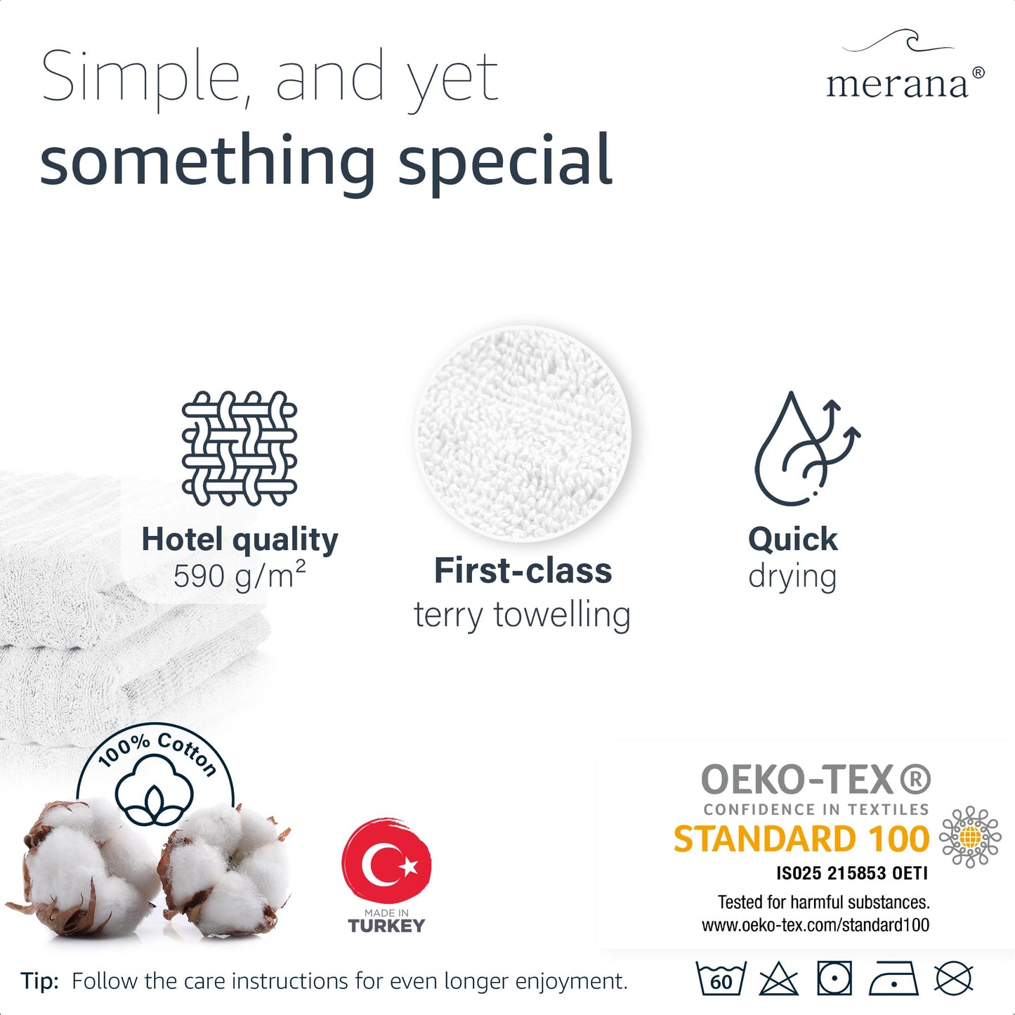 Merana OSLO towel set | quick-drying, soft & lint-free | terry luxury quality | 100% cotton terrycloth | OEKO-TEX | 590 GSM | gift set | White